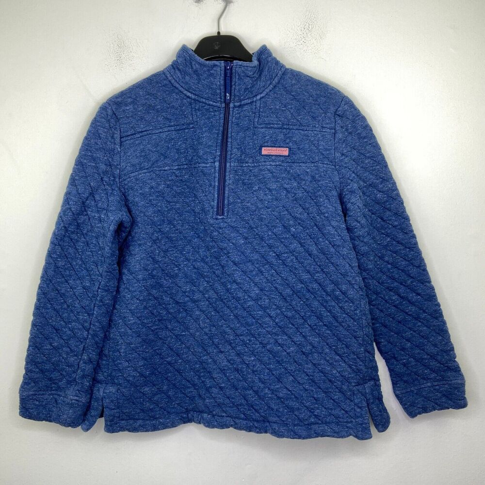 Vineyard Vines Kid's Large Jacket Blue Quilted Logo High Neck 1/4 Zip BO17